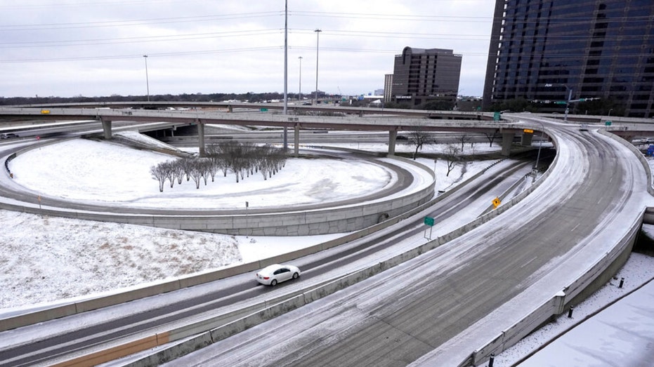 A driver in Texas on icy roads